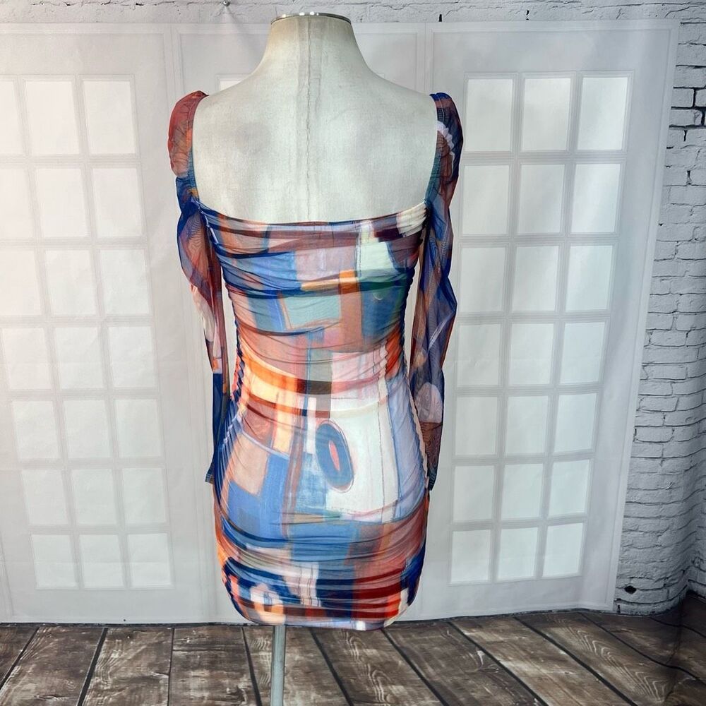 Princess poly multicolored long sleeve ruched body con mini dress size 4 - Picture 9 of 15